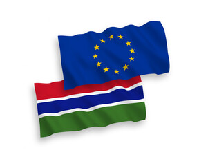 Flags of European Union and Republic of Gambia on a white background