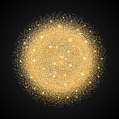 Vector template with golden sparkle glitter. Shining gold circle frame on black background - 360837662
