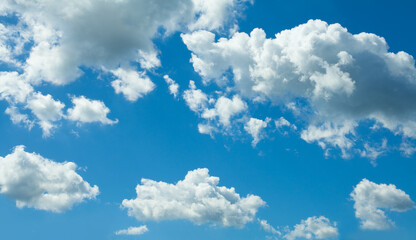 Naklejka na ściany i meble Blue sky background with white clouds, skyline panorama