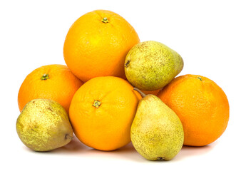 oranges and pears on a white background
