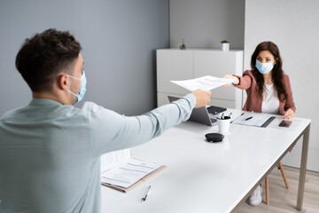 Working In Office Wearing Medical Face Masks