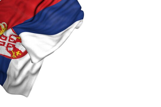 beautiful Serbia flag with large folds lying in top left corner isolated on white - any occasion flag 3d illustration..