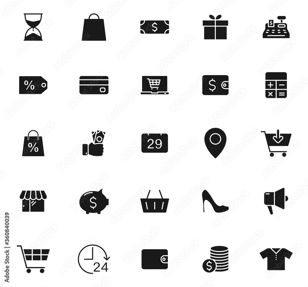 Poster black friday vector icons isolated on white background. icon set for web and ui design, mobile apps 