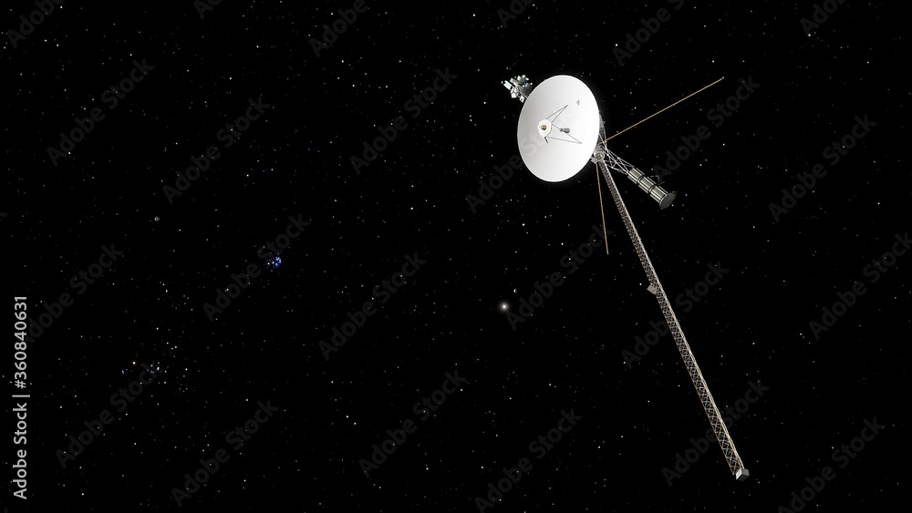 Wall mural voyager satellite in deep space, artificial satellite in space, voyager abroad the solar system 3d r