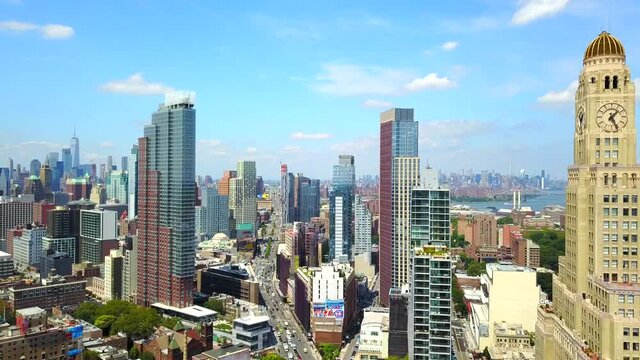 Beautiful aerial view of downtown Brooklyn skyline
