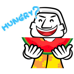 White man cartoon holding watermelon and smiling vector concept wallpaper background