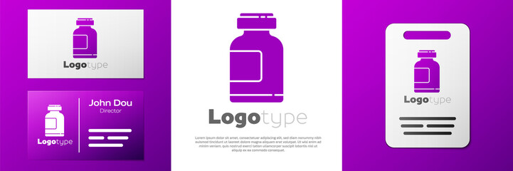 Logotype Sports nutrition bodybuilding proteine power drink and food icon isolated on white background. Logo design template element. Vector Illustration