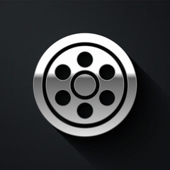 Silver Alloy wheel for a car icon isolated on black background. Long shadow style. Vector Illustration