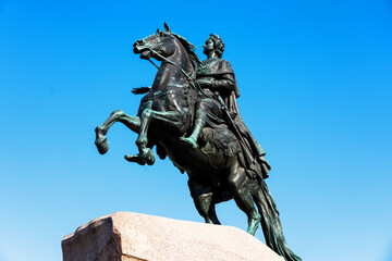 SANKT PETERSBURG, RUSSIA - APRIL 29, 2019: Bronze Horseman (Monument to Peter the Great) on the Senate Square in St. Petersburg, Russia. Its opening was held on 7 (18) August 1782