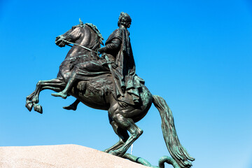 SANKT PETERSBURG, RUSSIA - APRIL 29, 2019: Bronze Horseman (Monument to Peter the Great) on the Senate Square in St. Petersburg, Russia. Its opening was held on 7 (18) August 1782