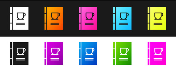 Set Coffee book icon isolated on black and white background.  Vector Illustration