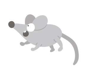Vector cartoon style flat funny scared mouse isolated on white background. Cute illustration of woodland animal children’s design..