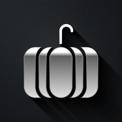 Silver Pumpkin icon isolated on black background. Happy Halloween party. Long shadow style. Vector Illustration