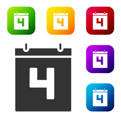 Black Day calendar with date July 4 icon isolated on white background. USA Independence Day. 4th of July. Set icons in color square buttons. Vector Illustration