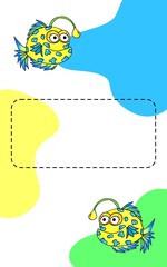 vertical background with fish and spots blue, yellow and green