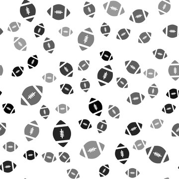 Black American Football ball icon isolated seamless pattern on white background. Rugby ball icon. Team sport game symbol.  Vector Illustration