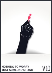 A mystical and scary hand from a hole holds a candy. Flat design. Vector illustration