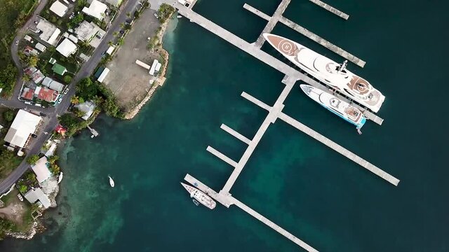 Aerial Descent on an empty Falmouth Harbour Marina in Antigua