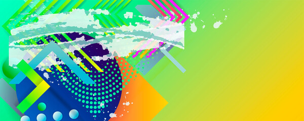 Ecology flyer template fresh paint leaves concept. Poster, card, label, banner design stylish geometrical background