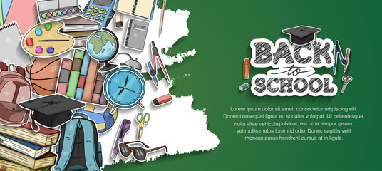 Back to School vector design with colorful education element. vector illustration for first day school celebration