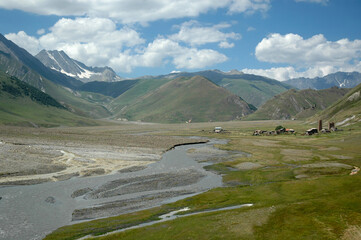 Terek River and Trusso gorge. Mzcheta Mtianeti Region, Georgia, Caucasus.