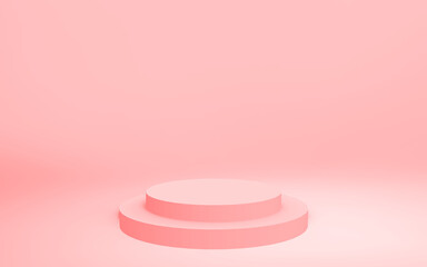 3d pink cylinder podium minimal studio background. Abstract 3d geometric shape object illustration render. Display for valentine product.