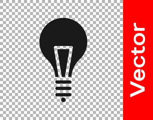 Black Light bulb with concept of idea icon isolated on transparent background. Energy and idea symbol. Inspiration concept.  Vector Illustration