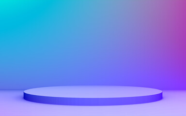 3d purple blue neon light cylinder podium minimal studio gradient dark colors background. Abstract 3d geometric shape object illustration render. Display for nightclub party and technology product.