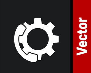 White Telephone 24 hours support icon isolated on black background. All-day customer support call-center. Full time call services.  Vector Illustration