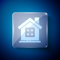 White House icon isolated on blue background. Home symbol. Square glass panels. Vector Illustration