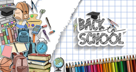 Back to School vector design with colorful education element. vector illustration for first day school celebration