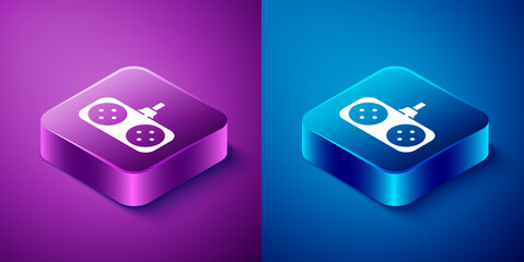 Isometric Gamepad icon isolated on blue and purple background. Game controller. Square button. Vector Illustration