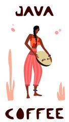 Vector illustration of woman pickers are harvesting coffee from branches of trees. Coffee beans template for farmer, roasters company. Design for banner, book, flyer, print, poster