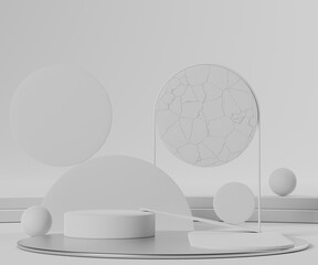 3d abstract render scene of minimal white marble Podium for display products and advertising with clean background.