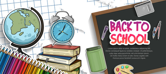 Back to School vector design with colorful education element. vector illustration for first day school celebration