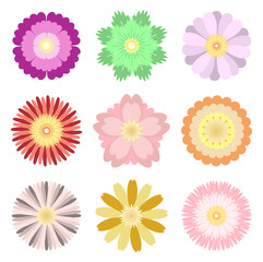 Colorful spring flowers collection set isolated on white background vector illustration.