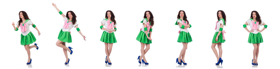 Female model in cosplay costume isolated on white