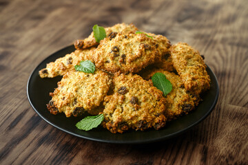 homemade oatmeal cookies with raisins, sultanas for a healthy breakfast or snack