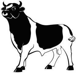 Bull. Symbol of 2021. Vector graphics. Black and white image.