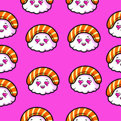 Cute Character Kawaii Asian Sushi Pattern