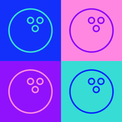 Pop art line Bowling ball icon isolated on color background. Sport equipment.  Vector Illustration