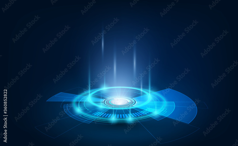 Poster portal and hologram futuristic circle elements in hud style teleport podium. gui, ui virtual reality