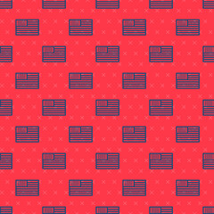 Blue line American flag icon isolated seamless pattern on red background. Flag of USA. United States of America.  Vector Illustration