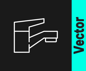 White line Water tap icon isolated on black background.  Vector Illustration