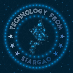 Technology From Siargao. Futuristic geometric badge of the island. Technological concept. Round Siargao logo. Vector illustration.