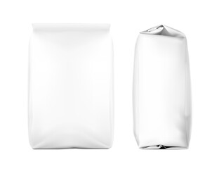 High realistic clean vertical bag mockup. Side and front view. Vector illustration isolated on white background. Easy to use for presentation your product, idea, promo, design. EPS10.