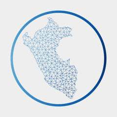 Peru icon. Network map of the country. Round Peru sign with gradient ring. Technology, internet, network, telecommunication concept. Vector illustration.