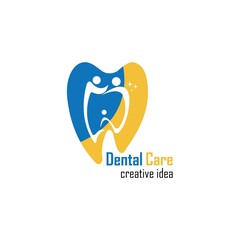 Fototapeta premium design logo vector illustration of dentistry, dental clinic, family dental health care, healthy tooth 
