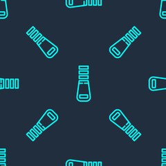 Green line Zipper icon isolated seamless pattern on blue background.  Vector Illustration