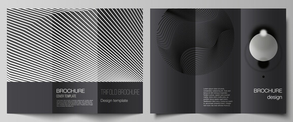 Vector illustration layouts. Modern creative covers design templates for trifold brochure or flyer. Geometric abstract background, futuristic science and technology concept for minimalistic design.